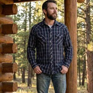 Big Mac Vintage Plaid Pearl Snap Button Down Shirt Navy Red  Men's XXLT Cotton